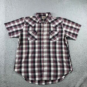 Ely Cattleman Western Shirt Men XXL Pink Black Plaid Pearl Snap Short Sleeve